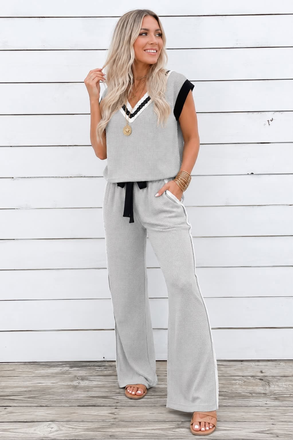 Colorblock Knit Pant Set
