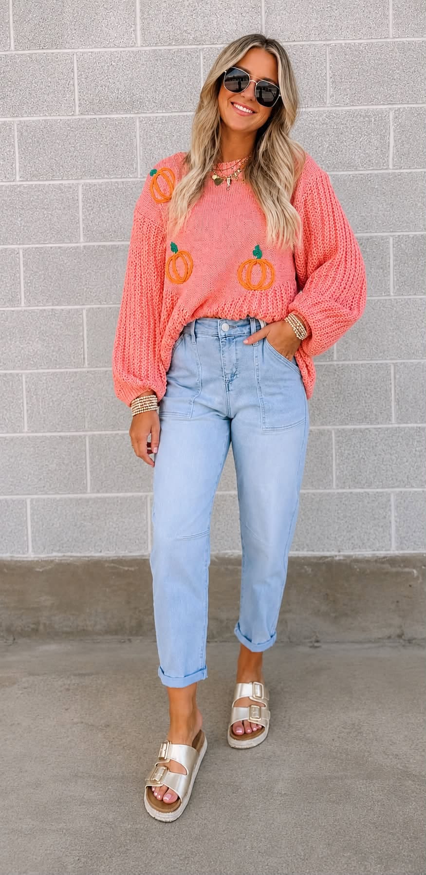 Pumpkin Embroidery Sweater Outfit