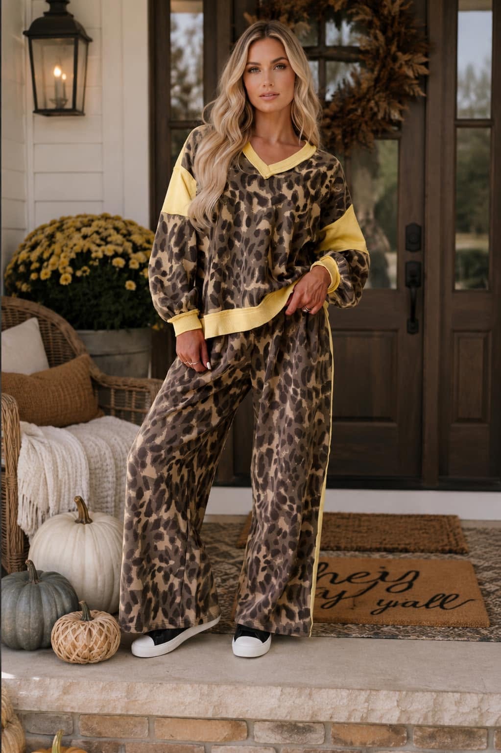 Leopard V Neck Set