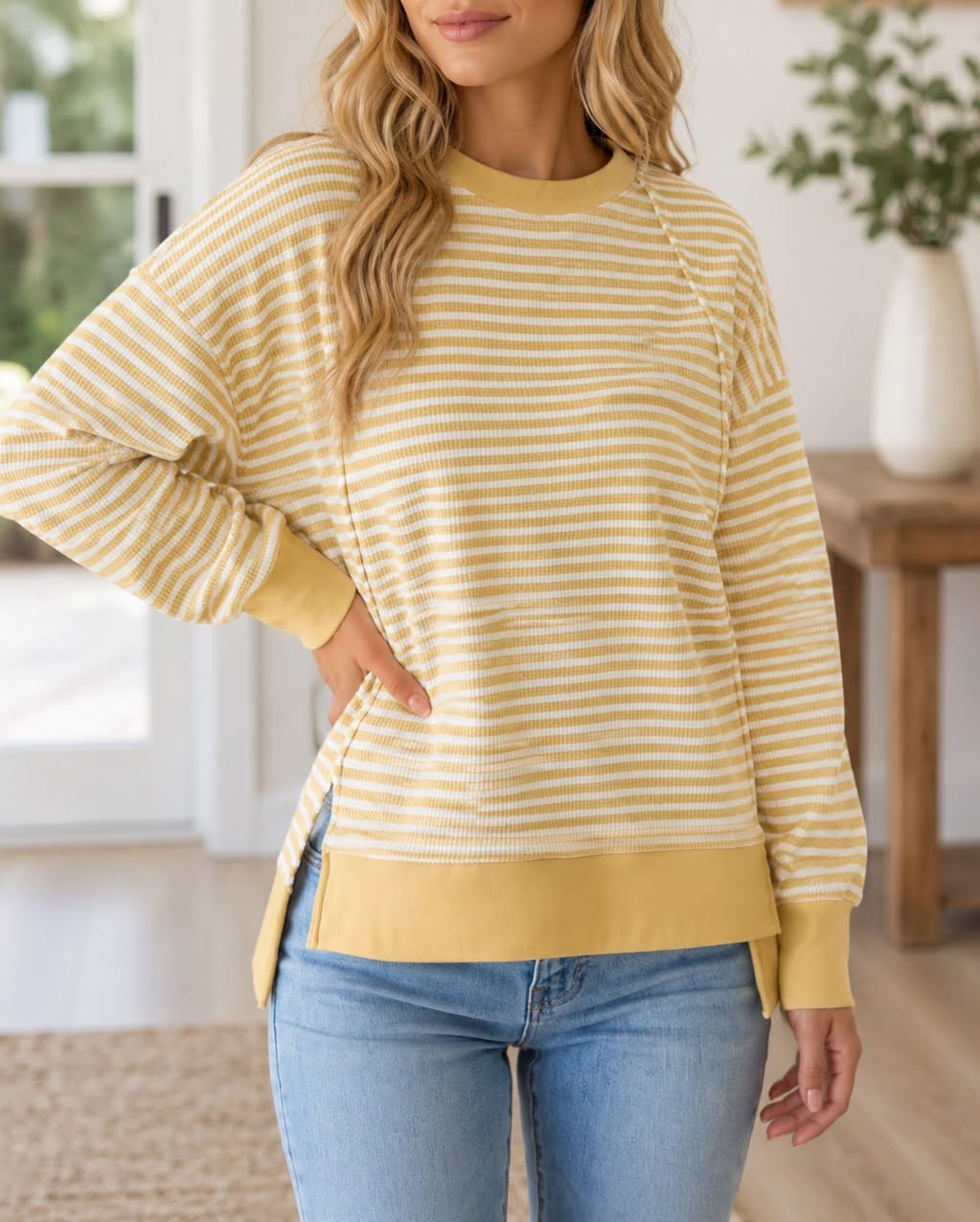 Textured Knit Split Hem Top