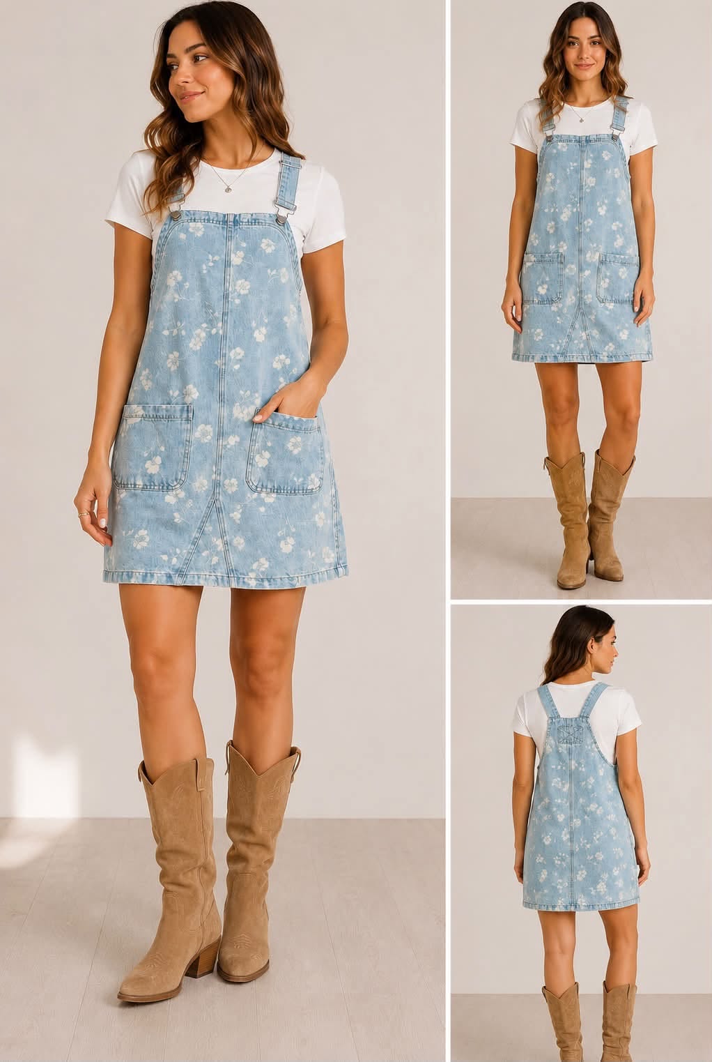 Blue Retro Floral Overalls