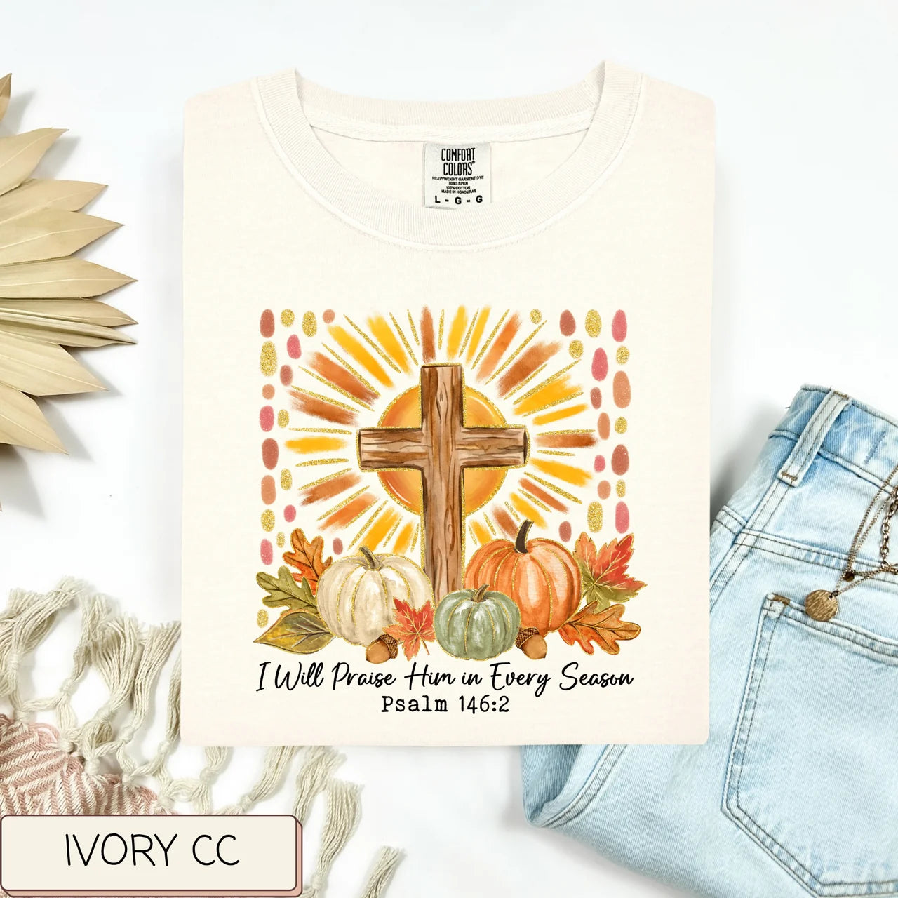I Will Praise Him Cross And Pumpkins Tee
