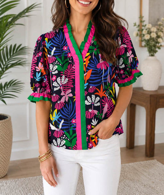 Rose Floral Frilled Blouse