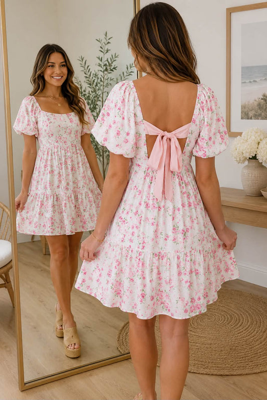 Pink Floral Knot Back Dress