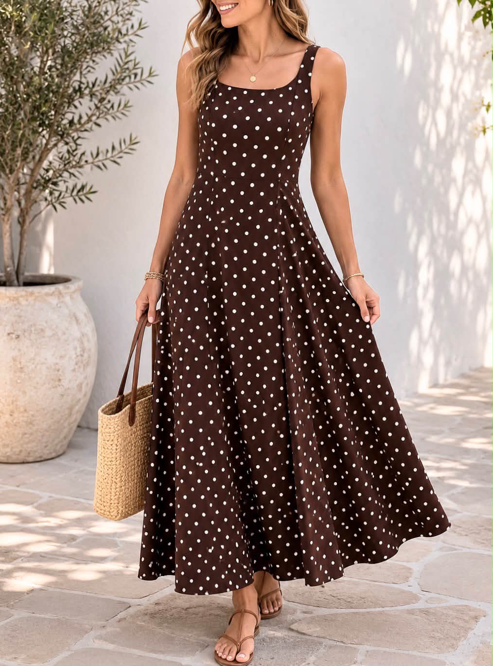 Brown Polka Dot Vacation Dress