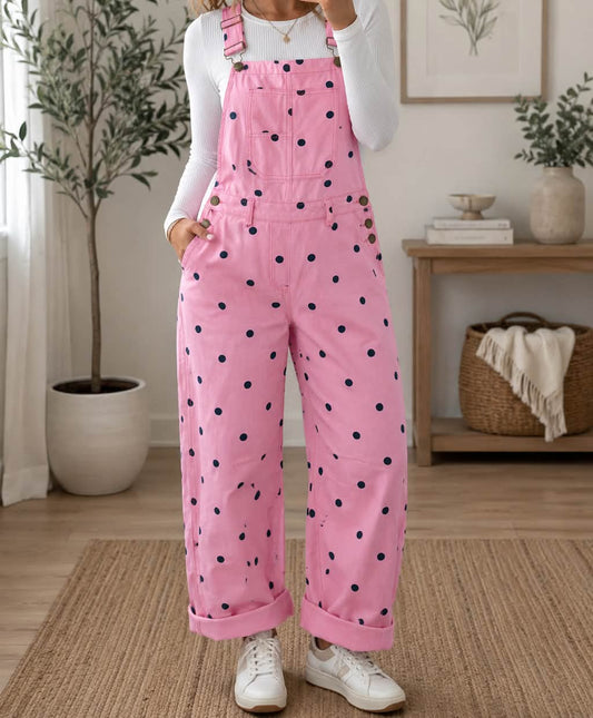 Pink Polka Dot Denim Overalls