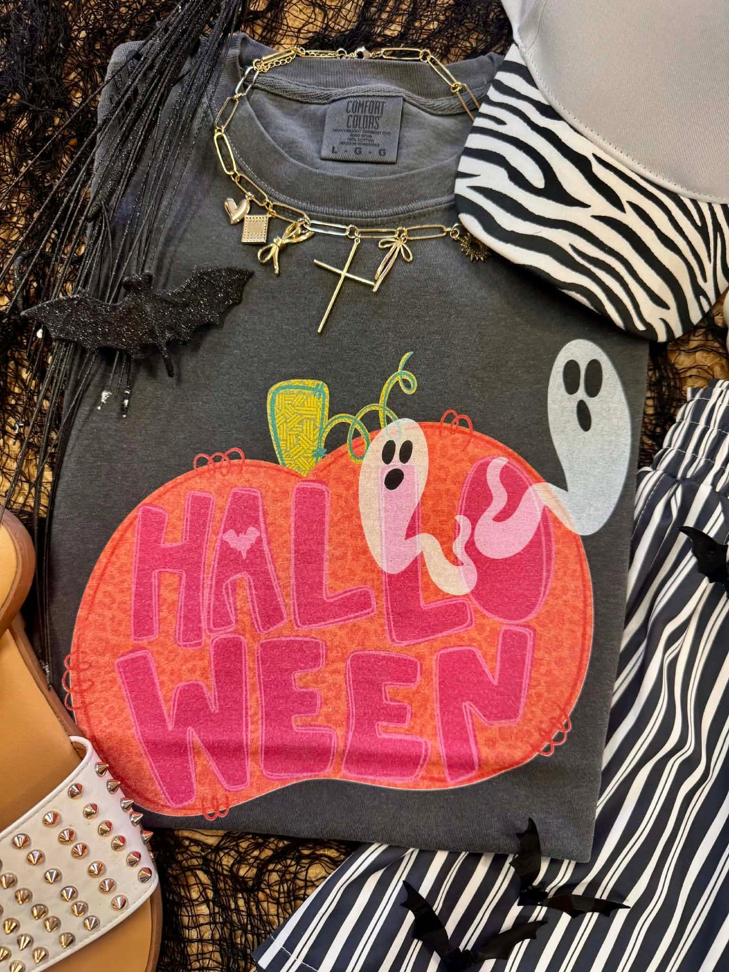 Halloween Ghosts & Leopard Pumpkin Tee