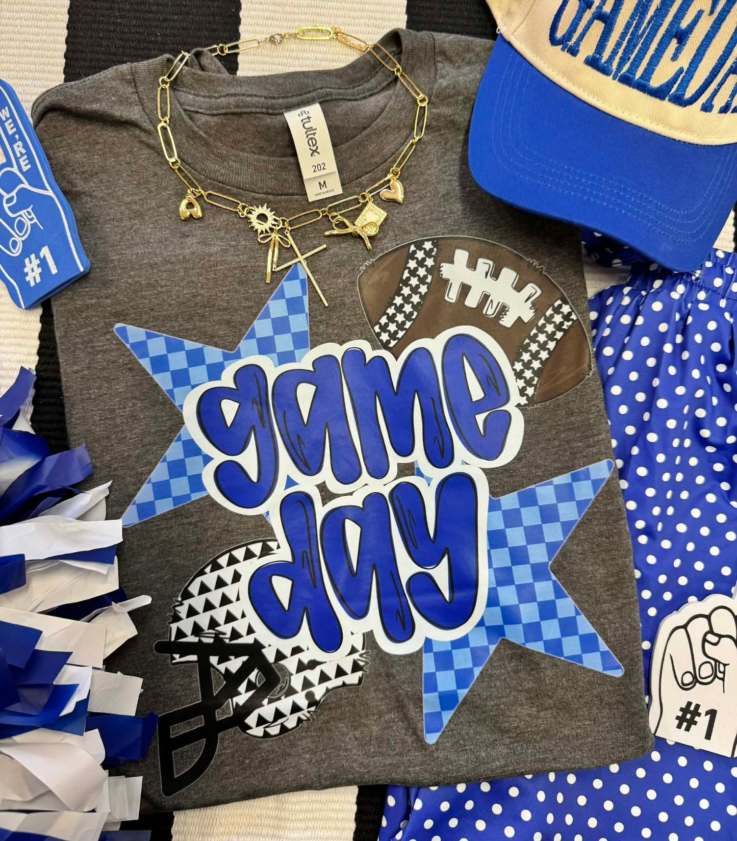 Game Day Checkered Stars & Helmet Tee (Multiple Colors Available)