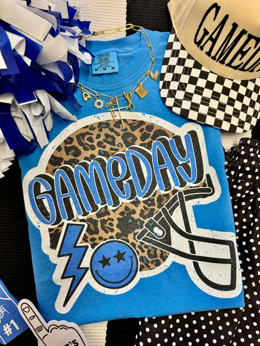 Gameday Leopard Helmet Blue Tee
