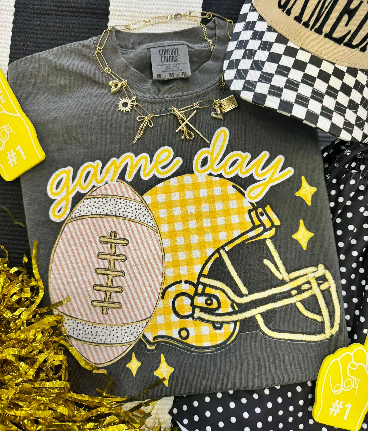 Game Day Gingham Helmet Tee (Multiple Colors Available)