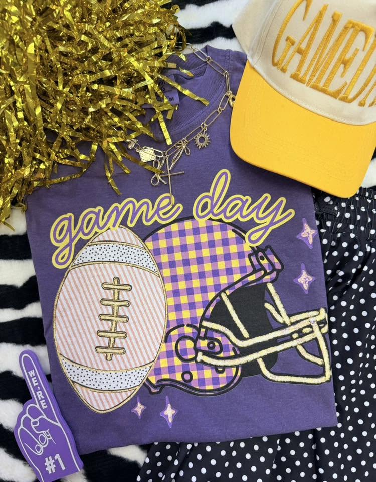 Game Day Gingham Helmet Tee (Multiple Colors Available)