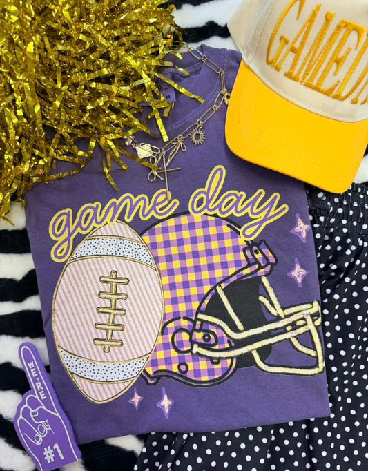 Game Day Gingham Helmet Tee (Multiple Colors Available)