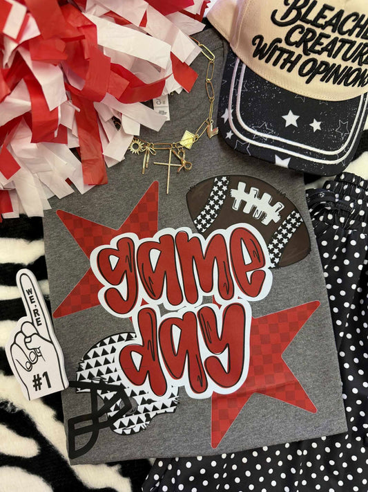 Game Day Checkered Stars & Helmet Tee (Multiple Colors Available)