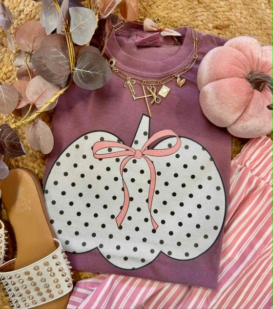 Pink Polka Dot Bow Pumpkin Tee