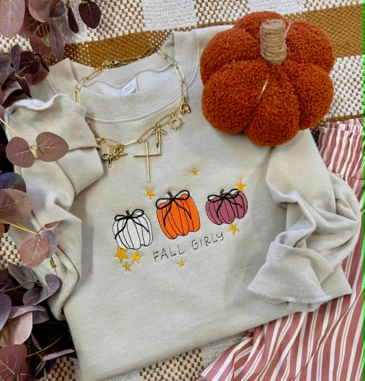 Fall Girly Embroidered Tee & Sweatshirt