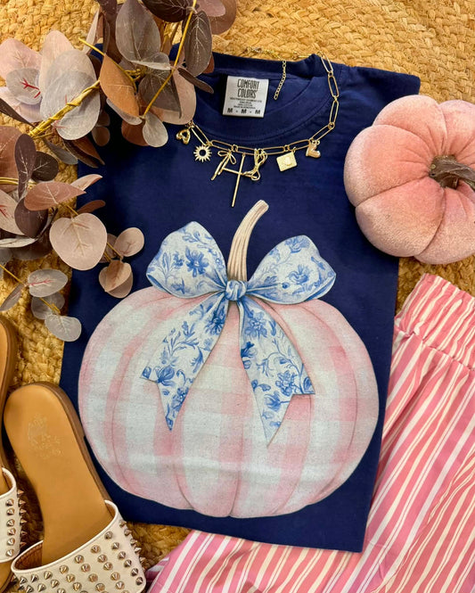 Pink Gingham Pumpkin Tee