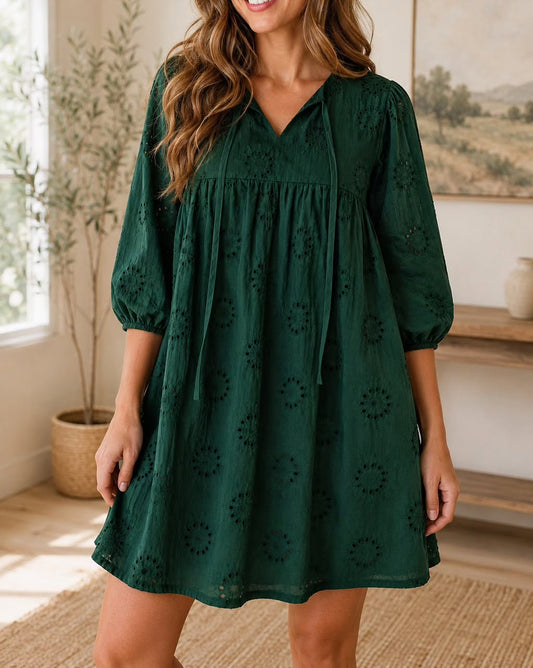 Green Eyelet Mini Dress