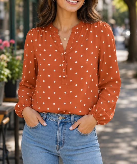 Brown Polka Dot Blouse S-XL