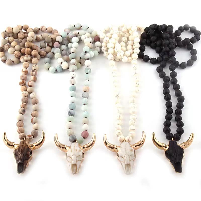 Natural Stone Longhorn Skull Necklaces