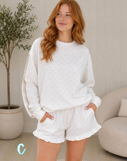 White Polka Dot Casual Set