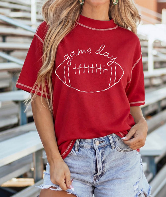 Red Rhinestone Game Day Top