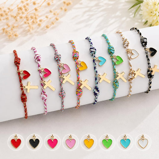Woven Cross & Heart Charm Bracelets