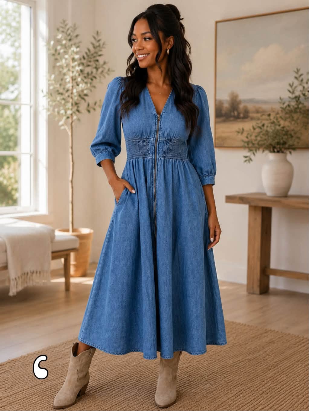 Blue Zipper Denim Dress