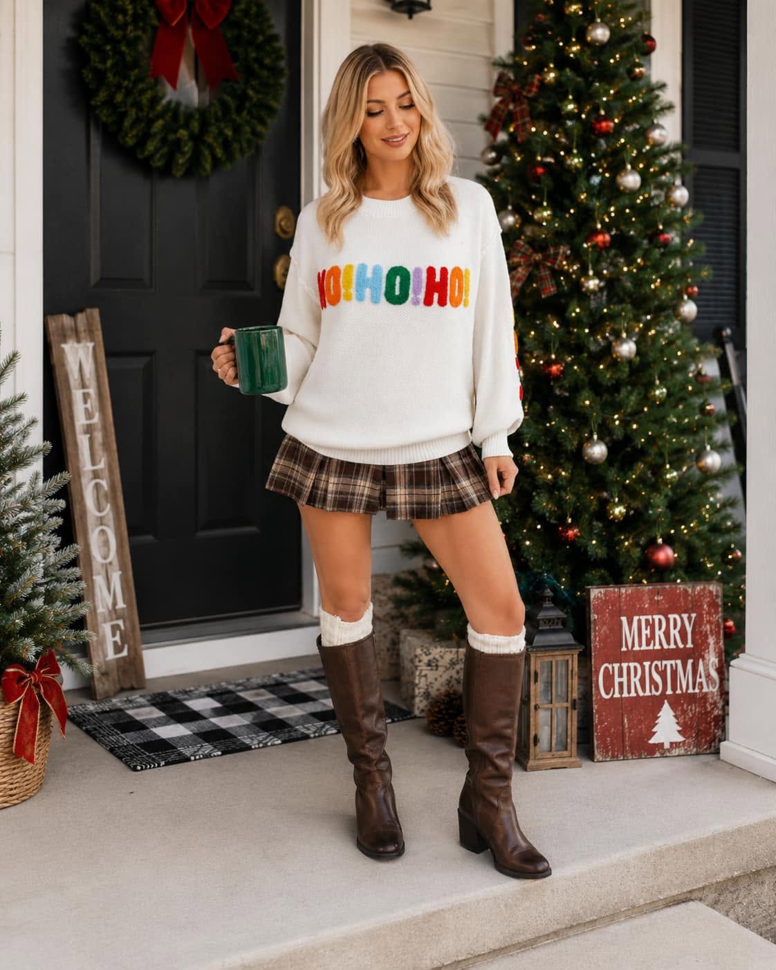 Merry Christmas/Hohoho Chenille Graphic Sweater (Multiple Colors)