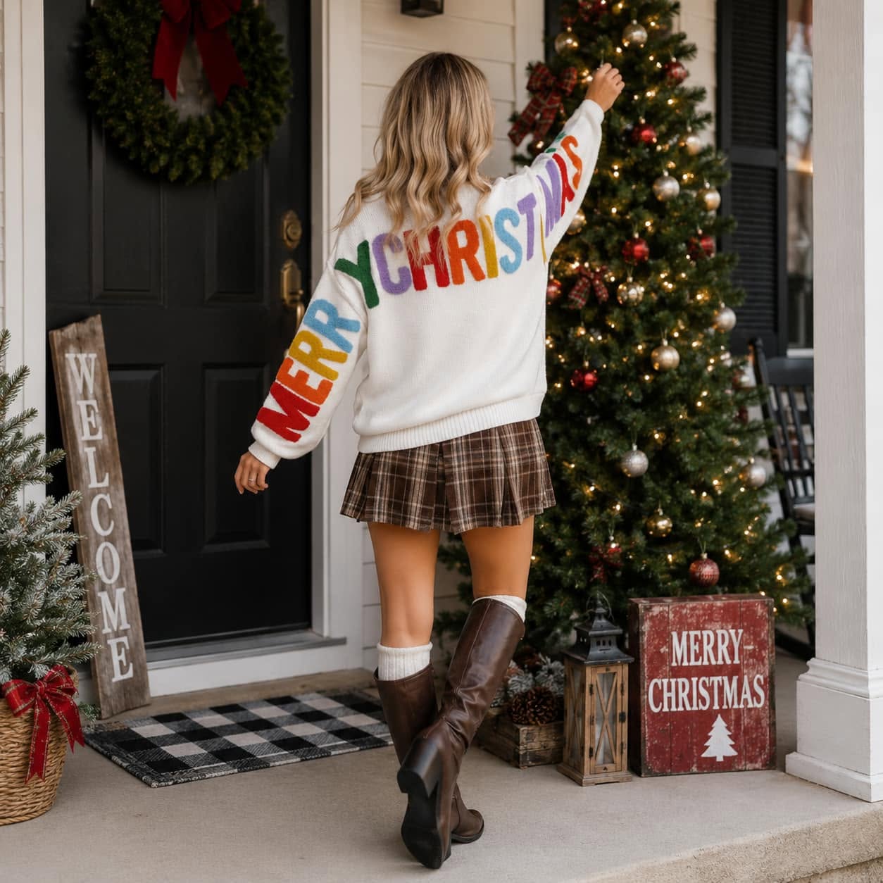 Merry Christmas/Hohoho Chenille Graphic Sweater (Multiple Colors)