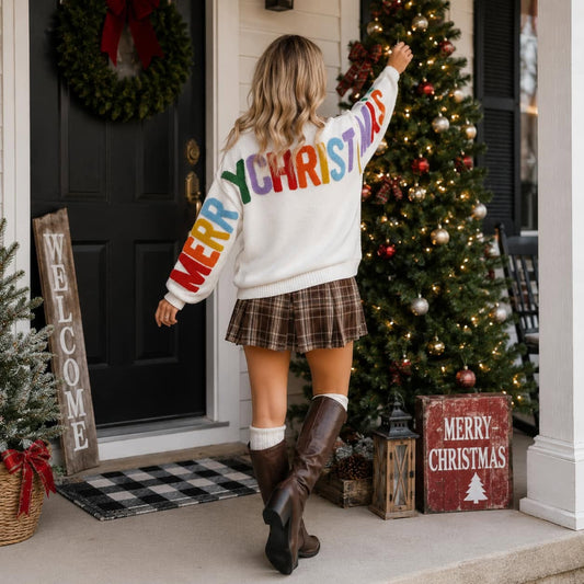 Merry Christmas/Hohoho Chenille Graphic Sweater (Multiple Colors)