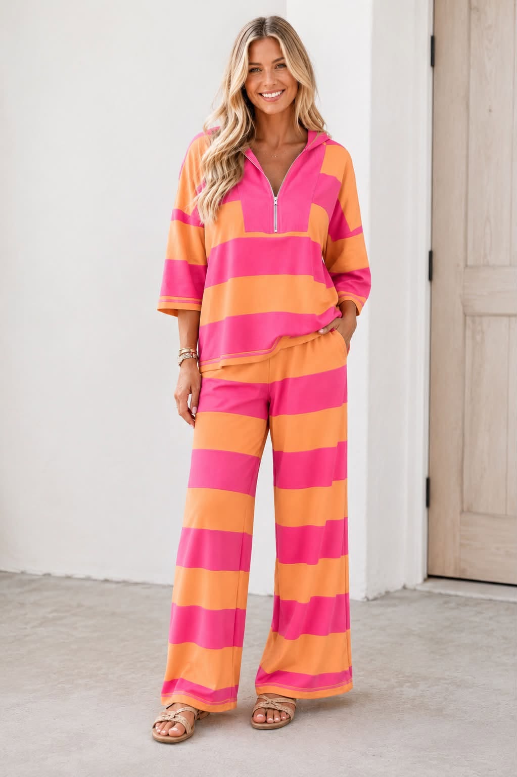 Orange Stripe Pants Set