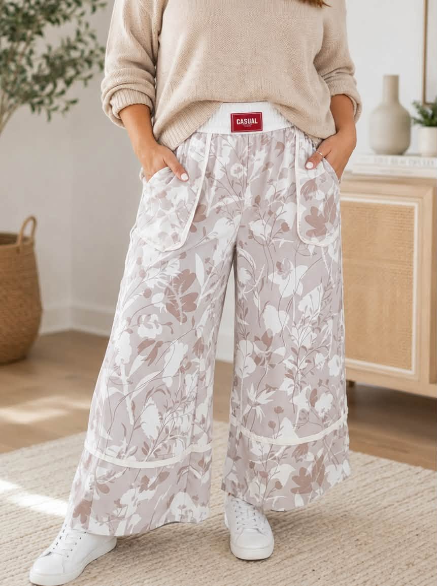 Floral Waistband Elastic Pants