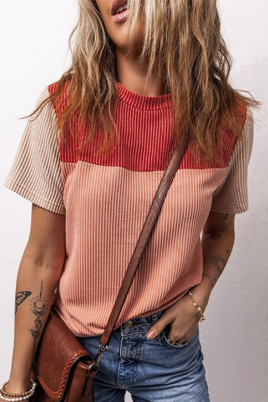 Red Rib Colorblock Shirt S-XL