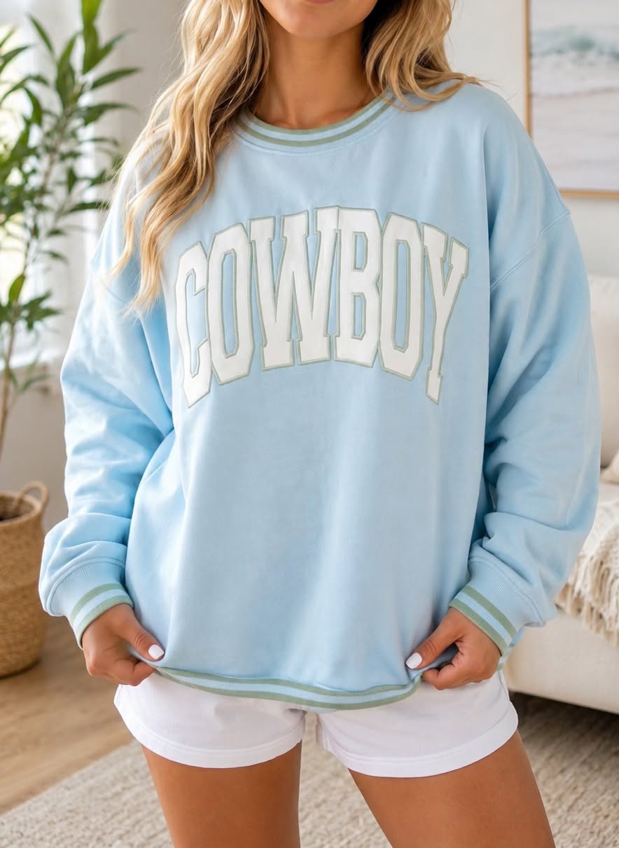 Blue Embroidered Cowboy Sweatshirt