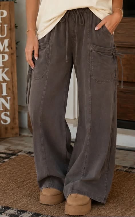 Dark Brown Mineral Wash Cargo Pants