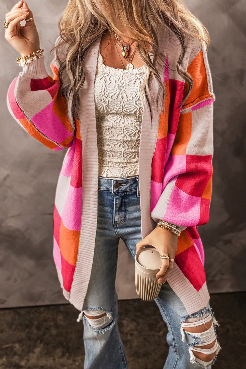Red Checkered Cardigan