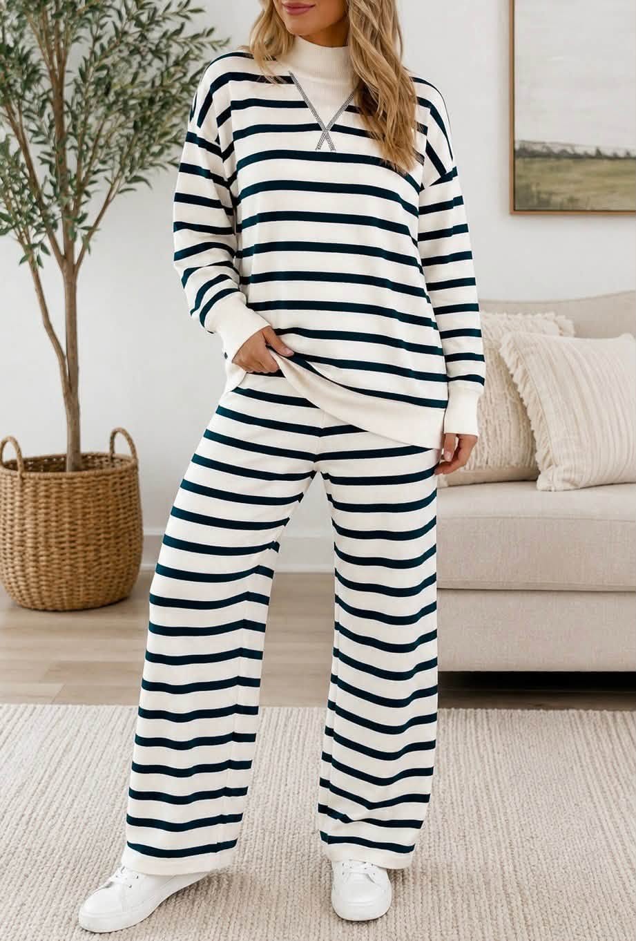 Striped Long Ribbed Set