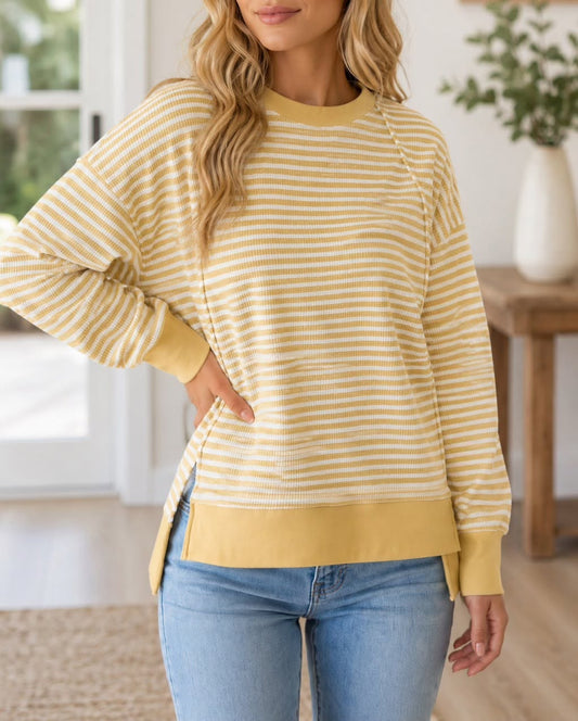 Textured Knit Split Hem Top