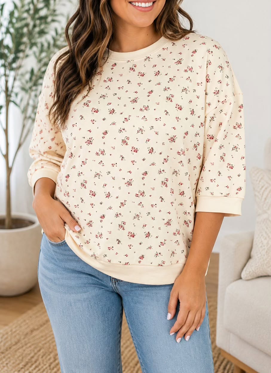PLUS Beige Floral Blouse