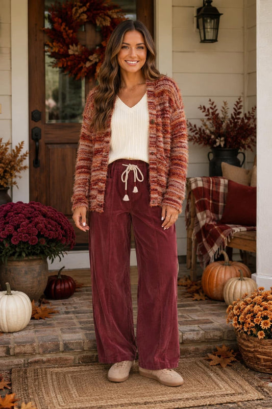 Fuzzy Striped Cardigan Outfit