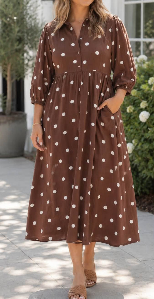 PLUS Brown Polka Dot Dress