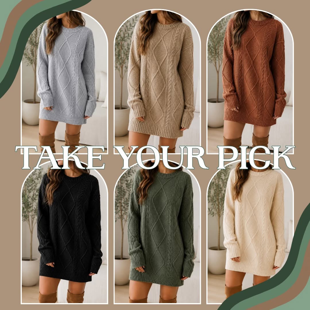 Cable Knit Sweater Dress (Multiple Colors)