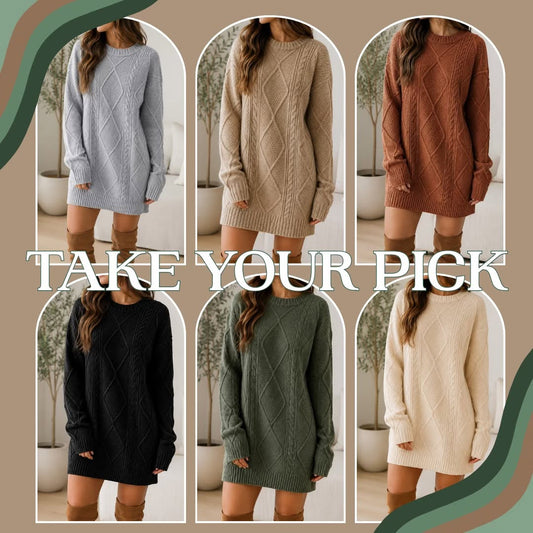 Cable Knit Sweater Dress (Multiple Colors)
