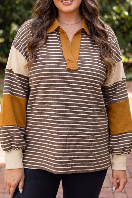 S-4X Brown Stripe Colorblock Top