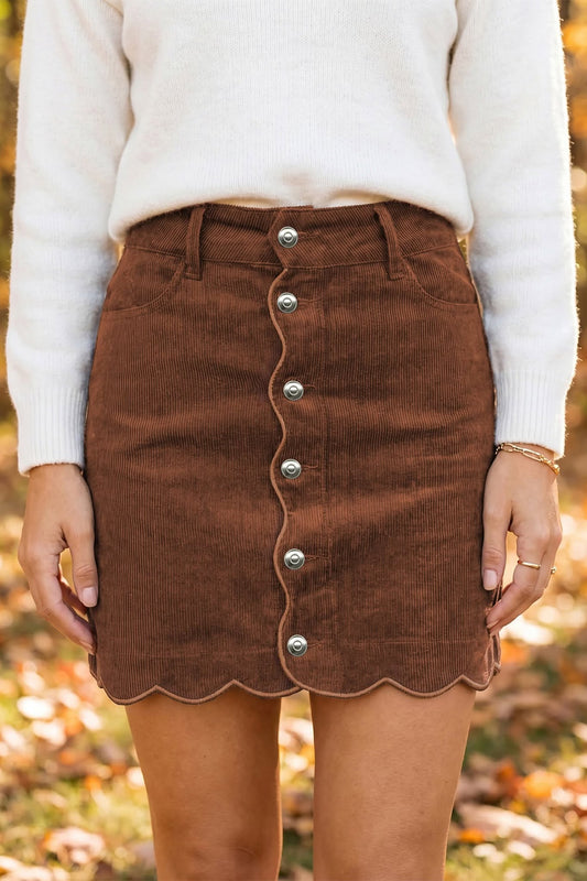 Coffee Button Corduroy Skirt