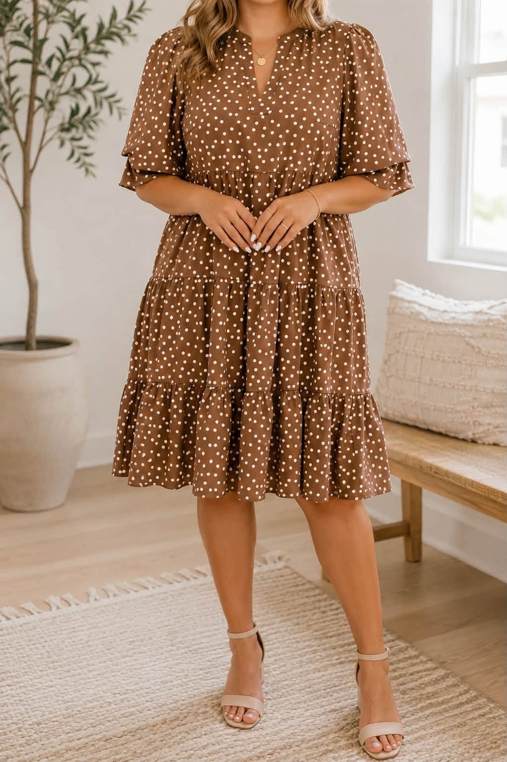 PLUS Brown Polka Dot Dress