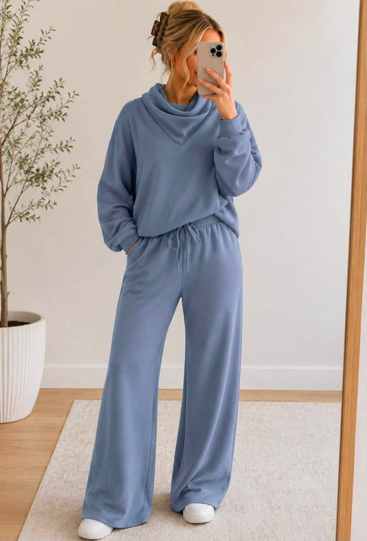 S-2X Blue Cowl Neck Set