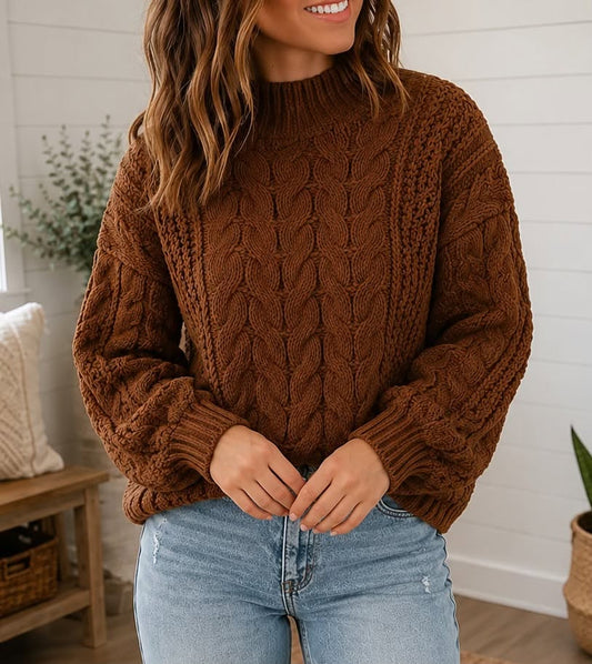 Coffee Cable Knit Sweater
