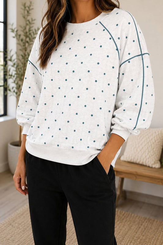 Gray Blue Polka Dot Top