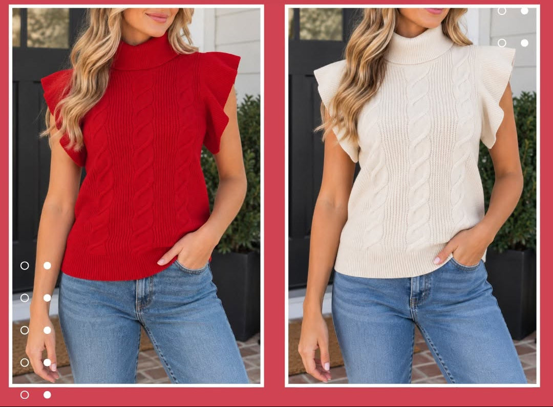 Cable Knit Ruffled Sweater